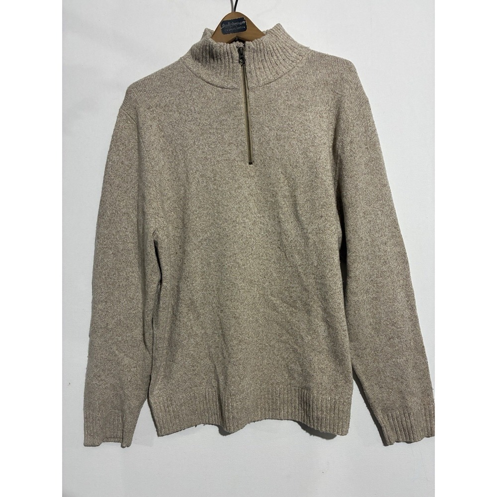 J Crew Beige Mock Neck Quarter Zip Sweater Mens XL Casual Merino Wool Blend